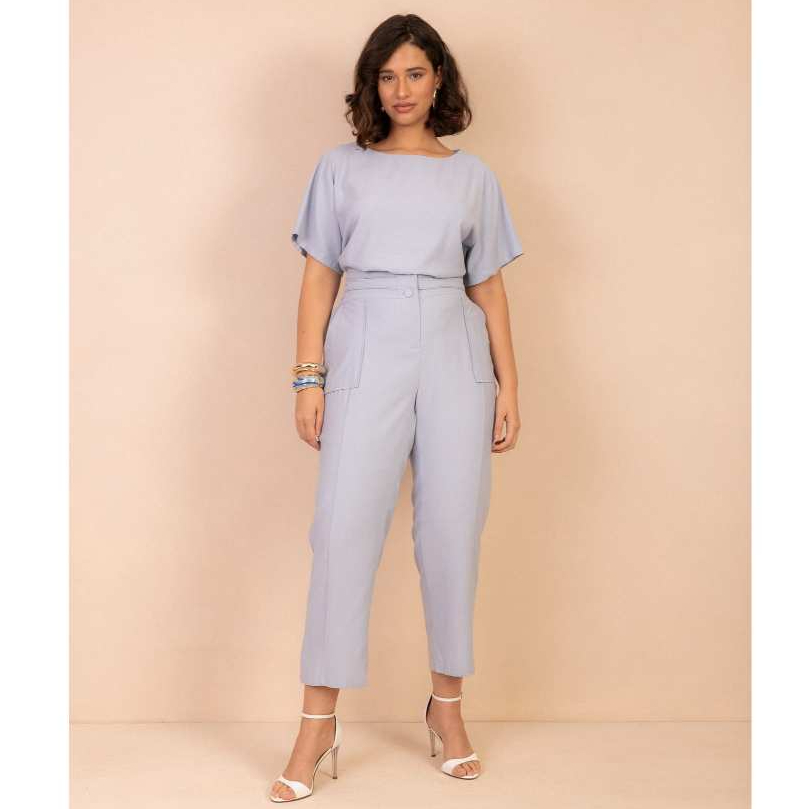 Conjunto Alfaiataria Chiara Feminino Blusa Social Calça Pantalona Viscose Confortável Leve Plus Size
