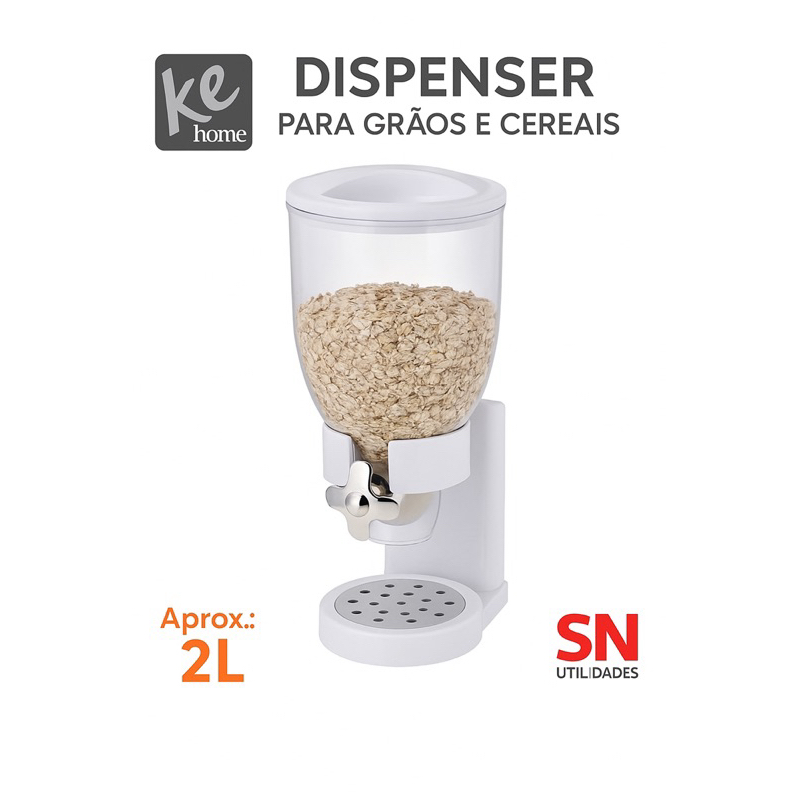 Dispenser para Grãos e Cereais 2L – Porta Cereal com Dosador Giratório e Tampa Hermética