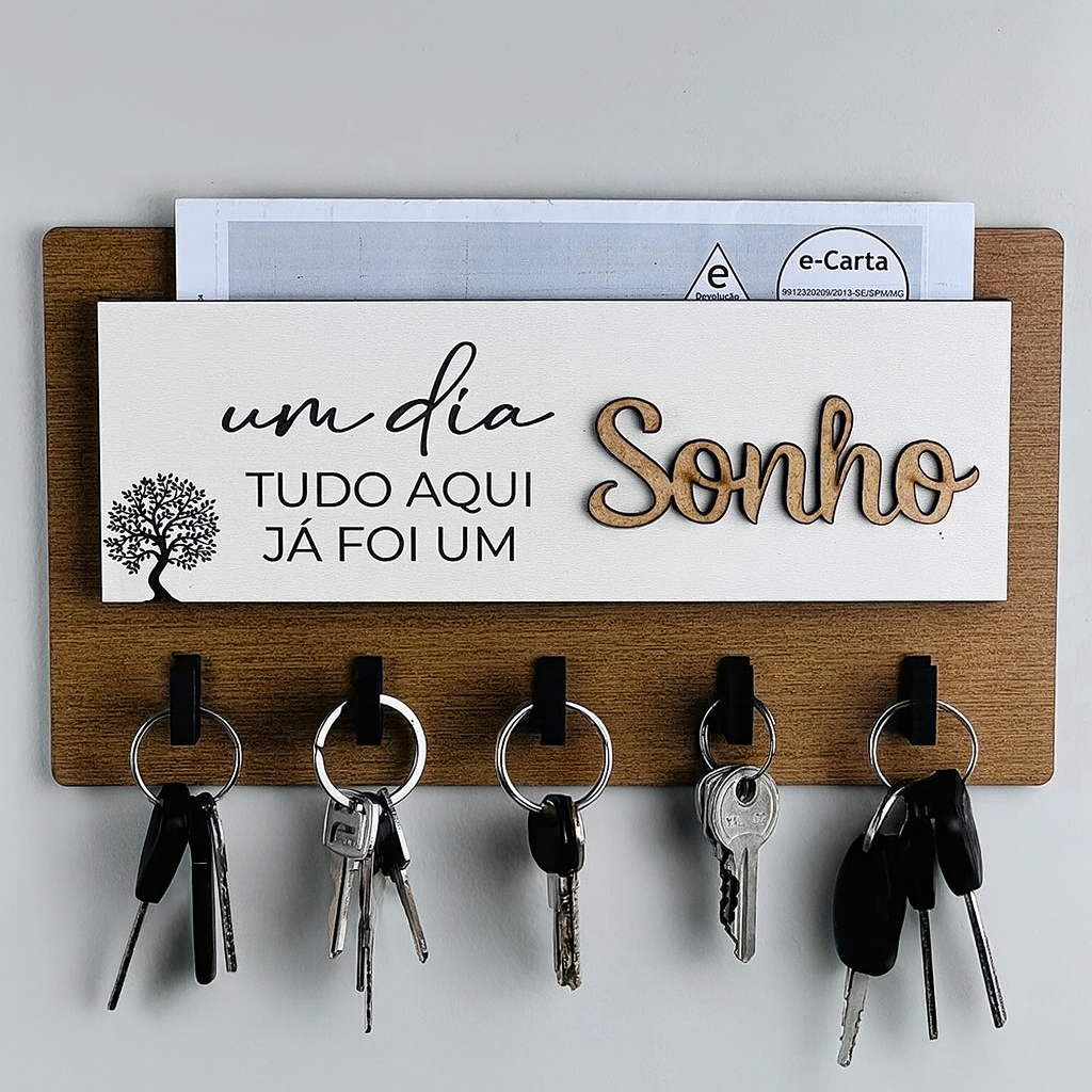 Porta Chaves Decorativo 05 Ganchos em MDF premium