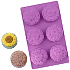 Molde De Silicone Sabonete Artesanal de Girassol 100g 6 Cavidades de Forma Flores Resina