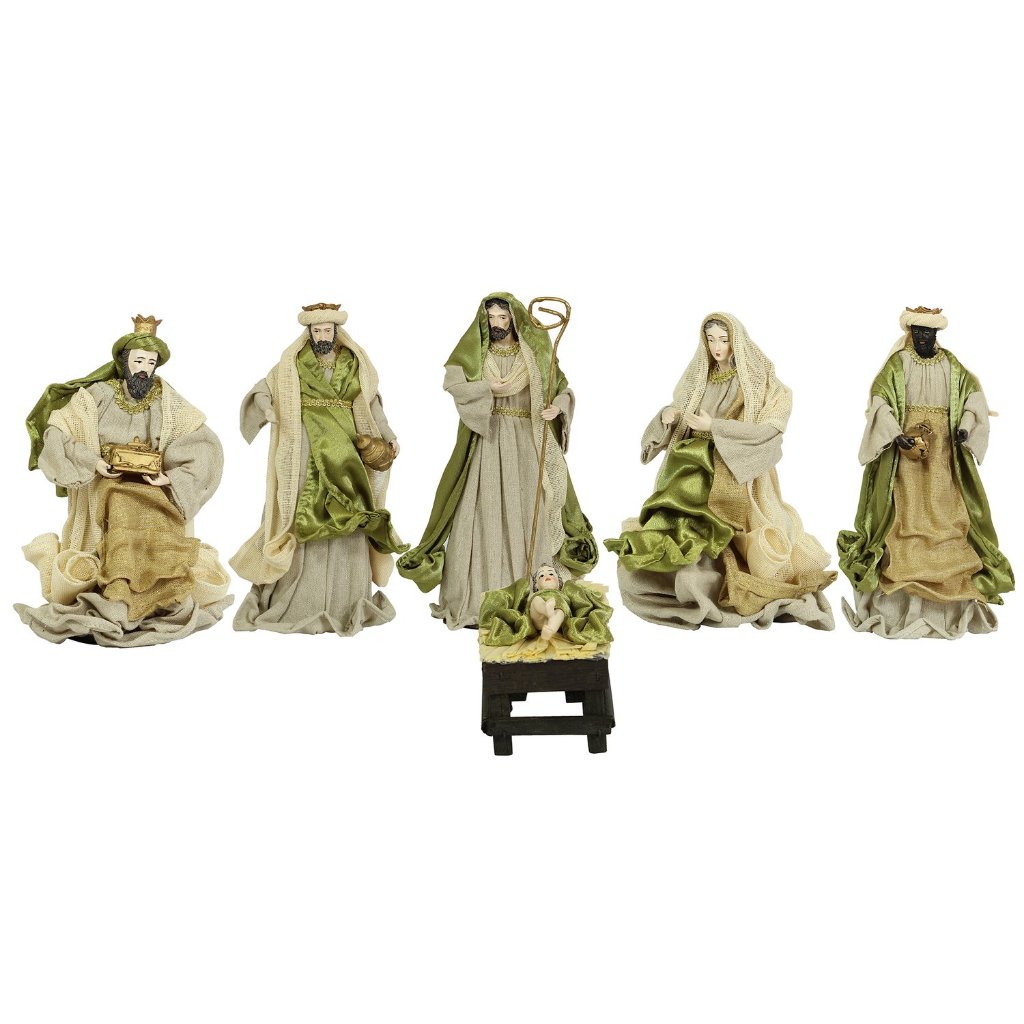 Presépio Importado de Resina Tecido Verde 6 Peças - 30 cm