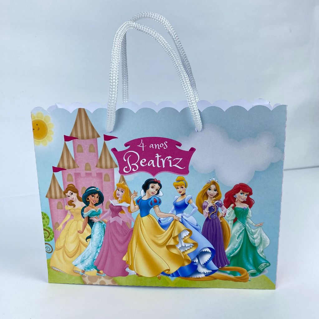 Sacolinhas personalizadas Princesas –Sacola surpresa para festa aniversário, lembrancinhas caixinhas