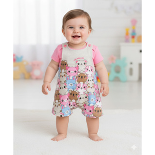 Conjunto 2 peças Bebê Jardineira e Body Menina Verão em Oferta na Shopee