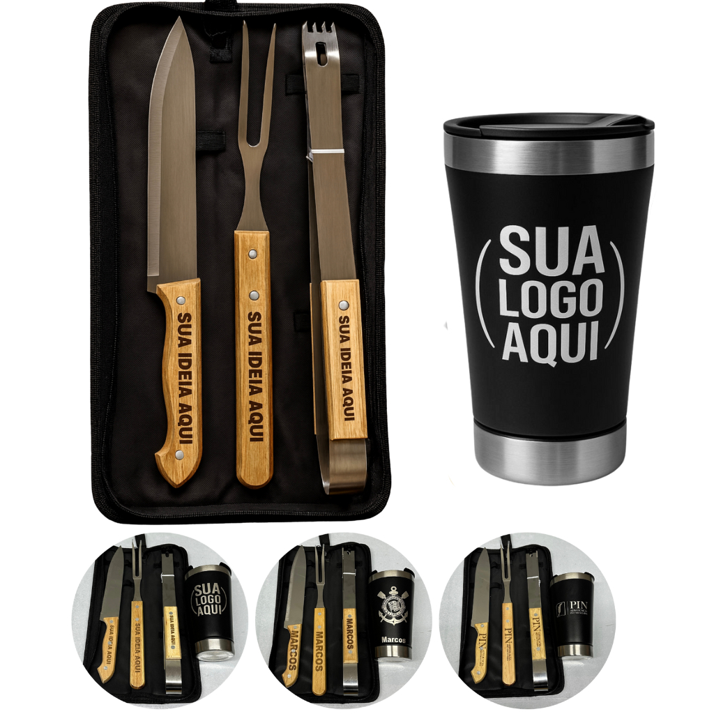 Kit Churrasco Personalizado Nome Time Logo + Copo Térmico com personalização