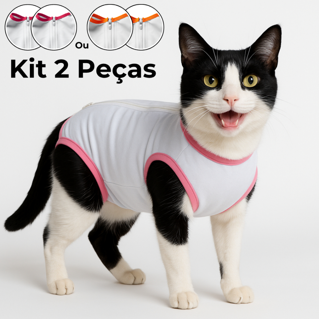 Kit 2 Roupas Pós Cirúrgica Pet - Macacão Protetor para Gato Castração Cirurgia Macho e Fêmea