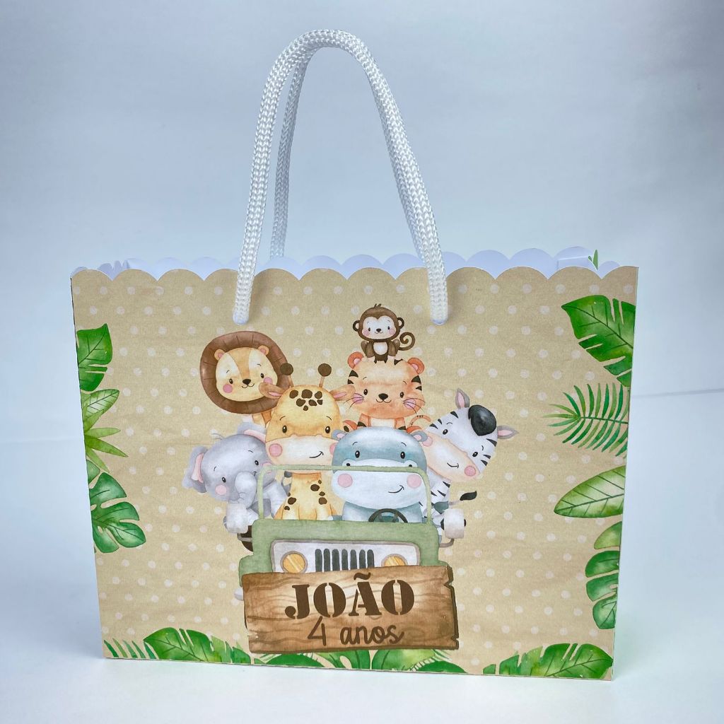 Sacolinhas personalizadas Safari Baby –Sacola surpresa, lembrancinhas caixinhas festa de aniversário