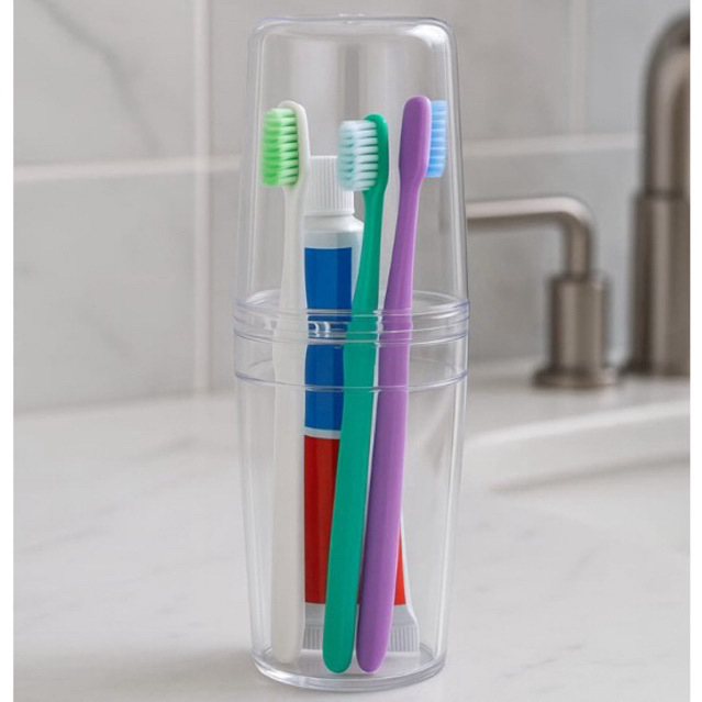 Porta Escova de Dentes Acrilic com tampa 3 espaços para escova e 1 pasta resistente em Oferta na Shopee