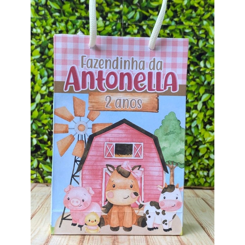 Sacolinha Surpresa Fazendinha Rosa - Lembrancinha Personalizada Fazendinha Vermelha - Festa infantil - PEGUE E MONTE