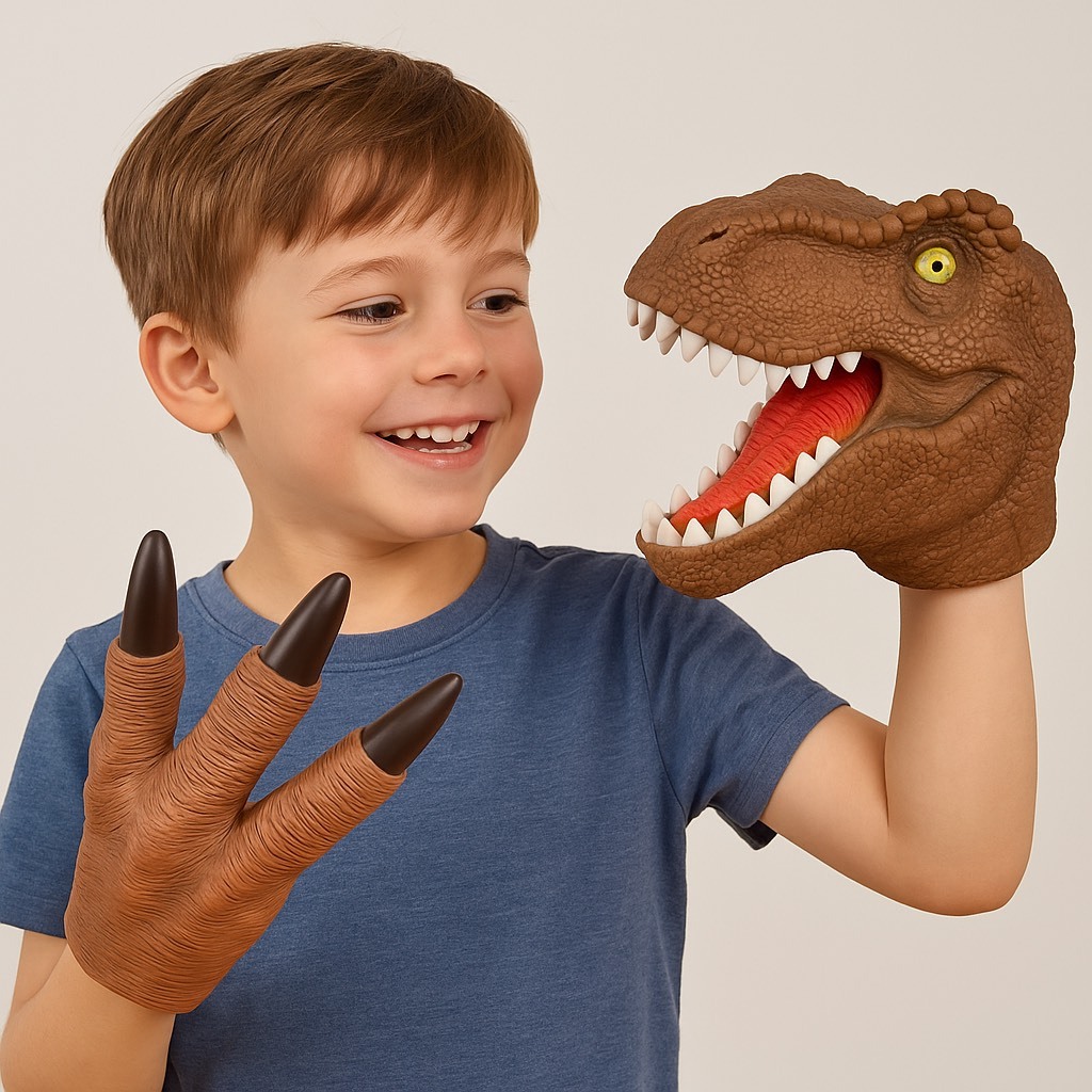 Kit  1 luva Cabeça + 1 Garra Dinossauro Super T REX Brinquedo Menino Fantoche Jurassic em Oferta na Shopee