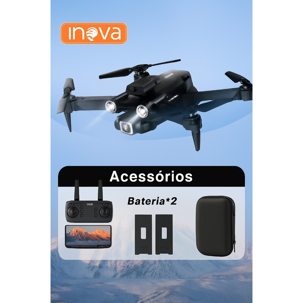 INOVA Drone Profissional GPS com Câmera HD Grande Angular WiFi – Alta Qualidade e Estabilidade!
