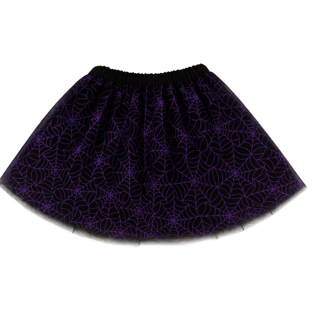 Saia Tule Halloween Preto Com Teias De Aranha Roxo