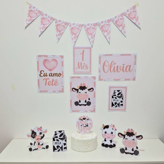 Kit Mesversário Vaquinha Amo tetê Personalizado | Festa Só Bolinho | Aniversário | decoração menina em Oferta na Shopee