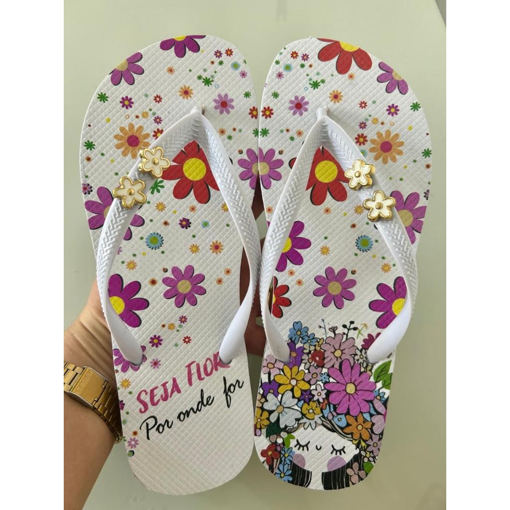 Chinelo Sandália Feminina Estampas Motivação Seja Flor por Onde For Slin Dia a dia Durabilidade. em Oferta na Shopee
