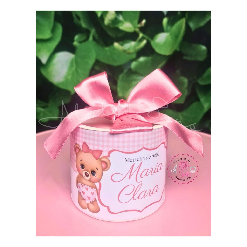 Kit MINI TUBOLATAS Personalizada 5x6 Ursinha Rosa Menina - Lembrancinha festa aniversário chá bebe maternidade batizado