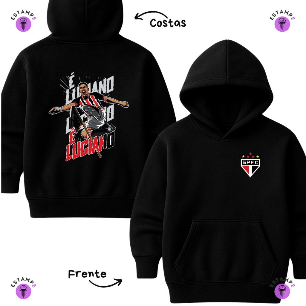 Moletom Canguru Infantil Do São Paulo Luciano Jogador Futebol Blusa De Frio Agasalho Casaco Unissex Menino Menina