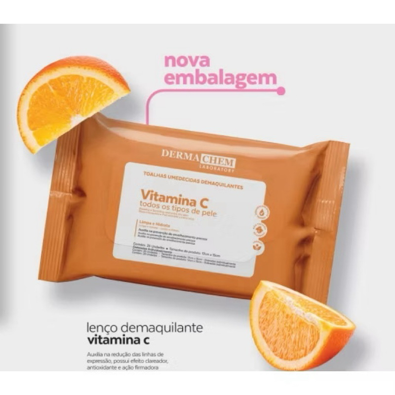 Lenço Demaquilante Dermachem – Toalhas Umedecidas com Vitamina C | Limpeza Suave e Hidratante