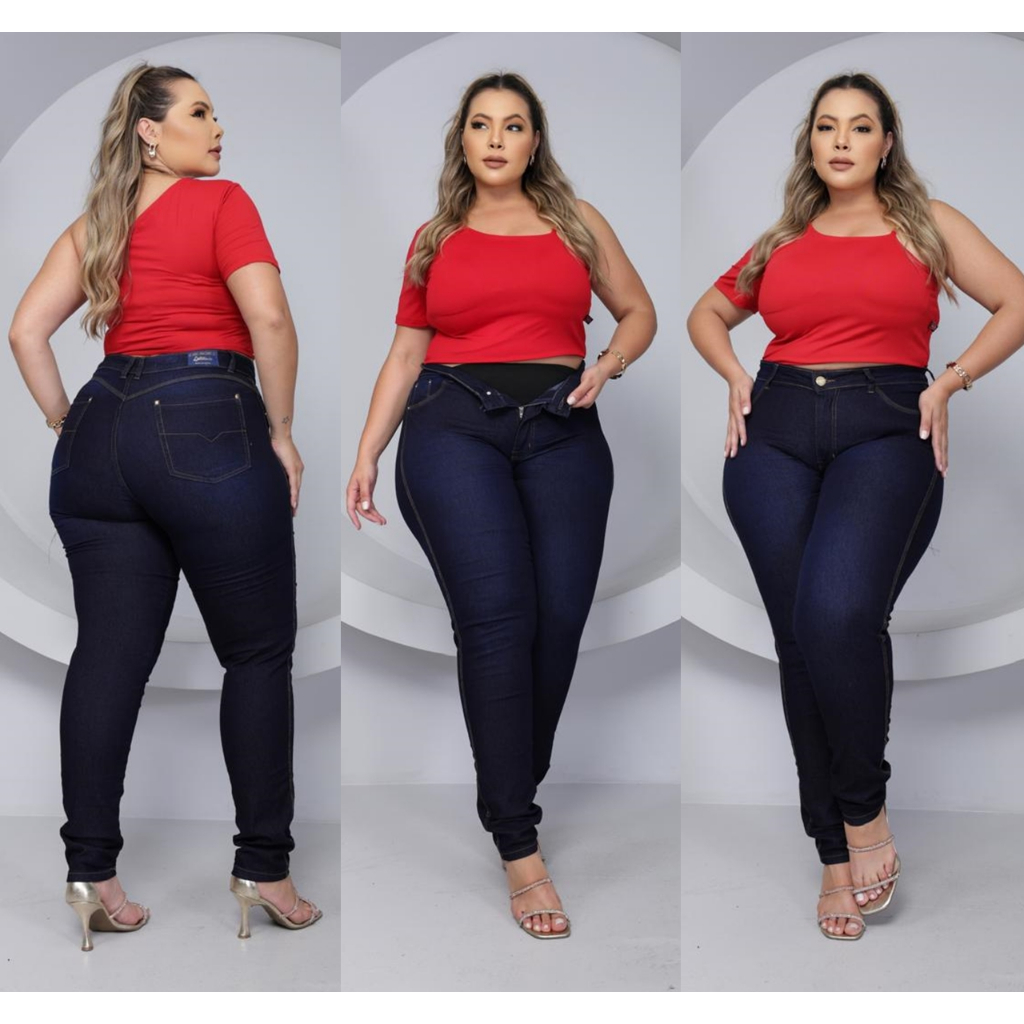 Calça Jeans Plus Size Com Cinta Modeladora Levanta Bumbum 46 ao 56 — imagem 2 de 2