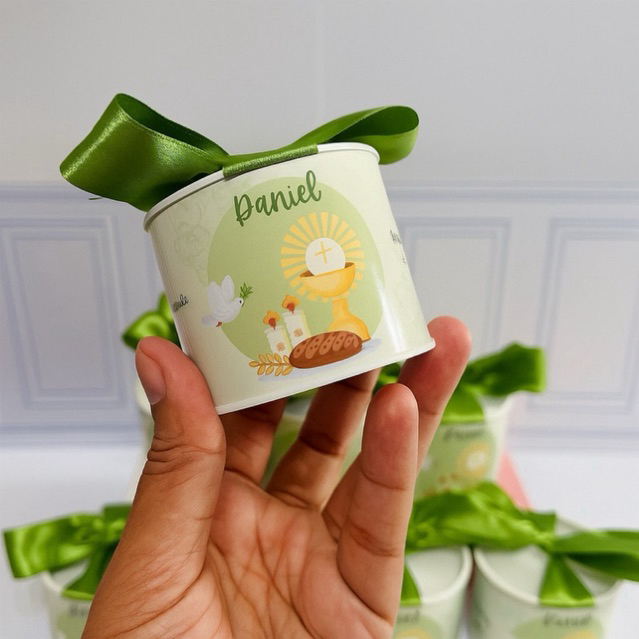 Kit Tubolata Personalizada 5x6cm com Laço – Lembrancinha Festa Infantil, Aniversário Batizado / Tubolata / Eucaristia