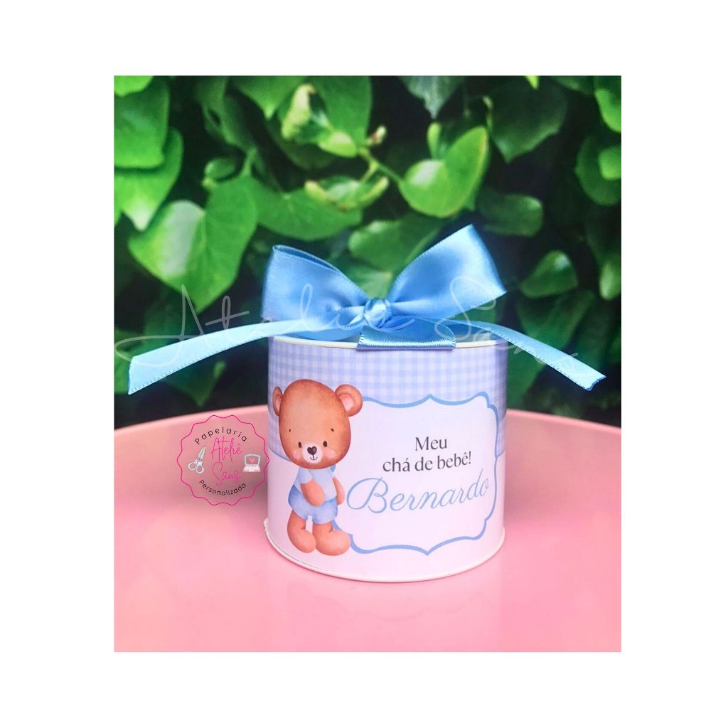 Kit MINI TUBOLATAS Personalizada 5x6 Ursinho Azul Menino - Lembrancinha festa aniversário chá bebe maternidade batizado