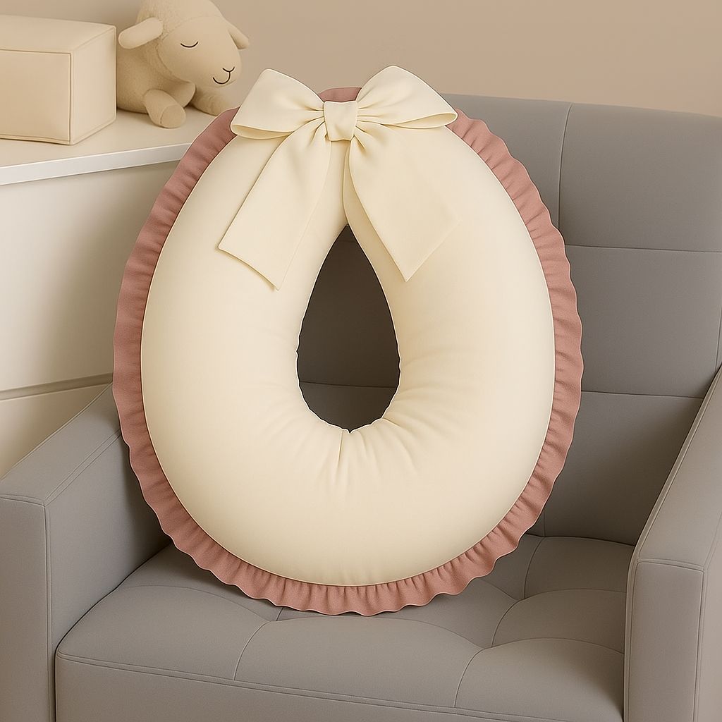 Almofada de Amamentação Babado Extra Grande 100% Algodão duas cores Palha com Rosê