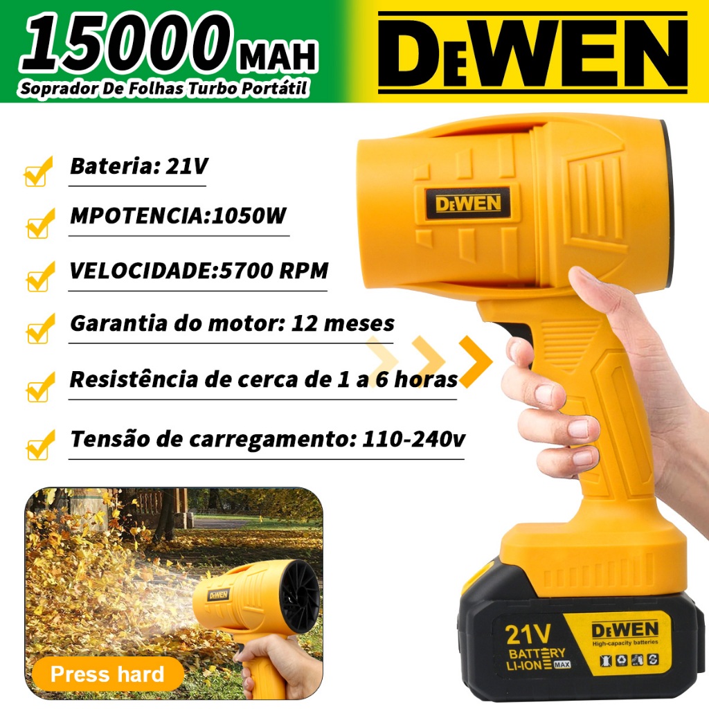 Soprador De Folhas Turbo Portátil Recarregável Potente Limpeza Carros,Área Externa (Folhas/Gramados)