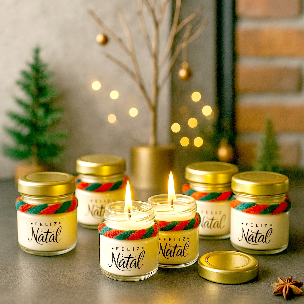 Kit 5 Mini Velas Aromáticas - NATAL - SAQUINHO ORGANZA - Lembrancinhas, Presente