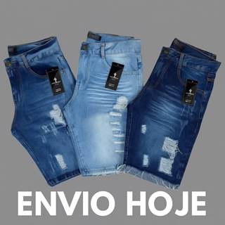 Kit com 3 Bermudas Jeans Rasgada Desfiada Masculino Premium  Envio Imediato Especial Ano novo/natal em Oferta na Shopee