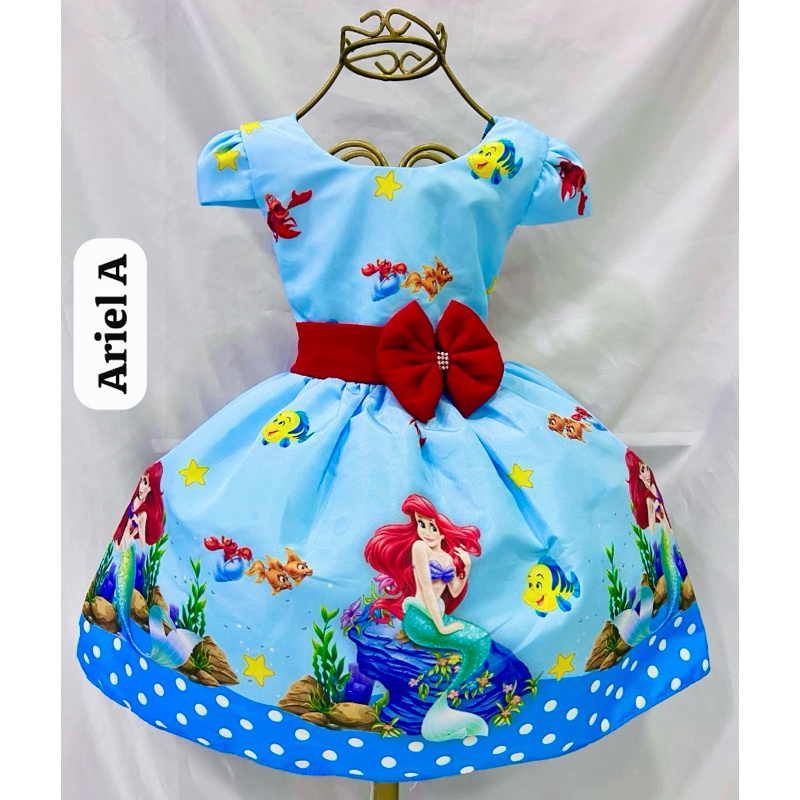 Vestidos Ariel princesa temáticos infantil aniversário luxo festa princesa Ariel (com manga)