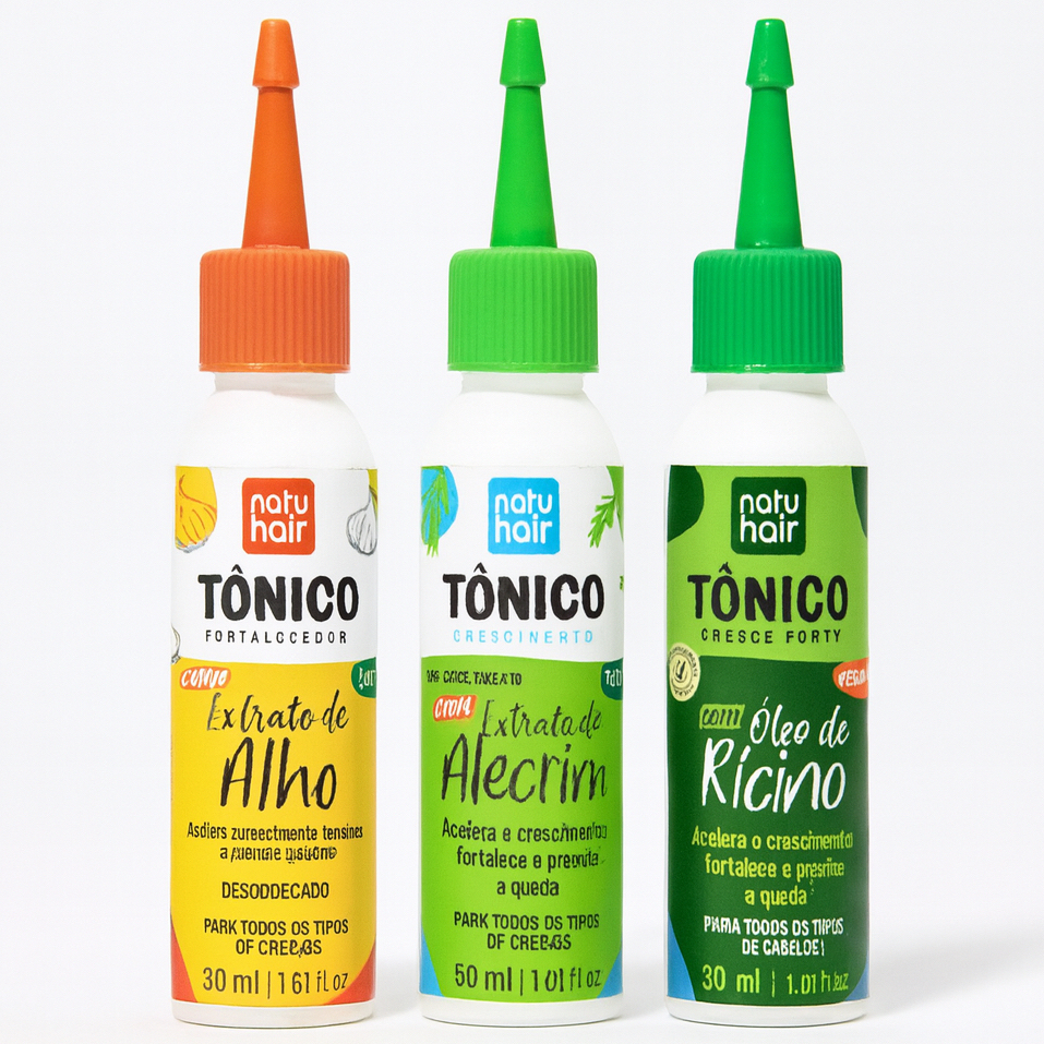 KIT tônico capilar NATUHAIR 30 ml - Alho + Alecrim + Rícino Super Crescimento Antiqueda Vegano