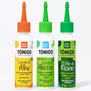 KIT tônico capilar NATUHAIR 30 ml - Alho + Alecrim + Rícino Super Crescimento Antiqueda Vegano em Oferta na Shopee