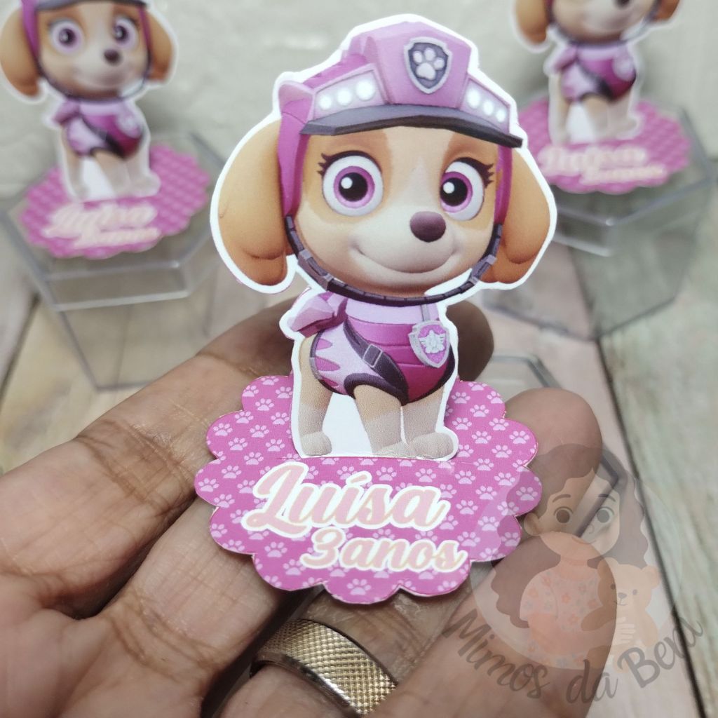 Aplique em Pé 3D PATRULHA CANINA ROSA Personalizados Lembrancinha Festa Infantil Kit 10 a 50 unidade