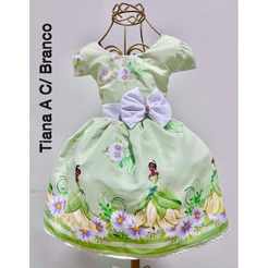 Vestidos tiana princesa temáticos infantil aniversário luxo festa princesa tiana (com manga)