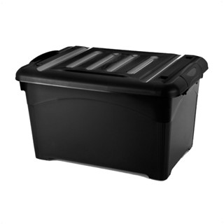 Caixa Organizadora 45L Preta com Rodinha, Alça e Travas - Para Roupas Ferramentas Brinquedos Pet Preta em Oferta na Shopee