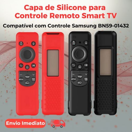 Capa  de Silicone para Controle Samsung Smart TV com Alça Antiderrapante Preta ou Vermelha