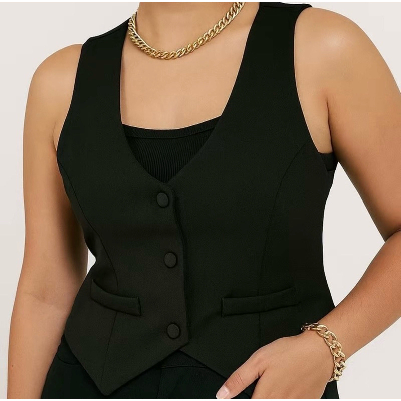 Colete feminino com botões forrados - Alfaiataria premium — imagem 2 de 2