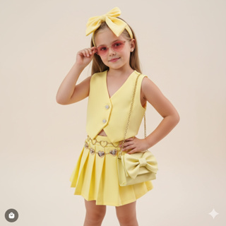 Conjunto Colete e Saia Plissada Infantil - Edição Premium Kids Festa Natal e Ano Novo em Oferta na Shopee