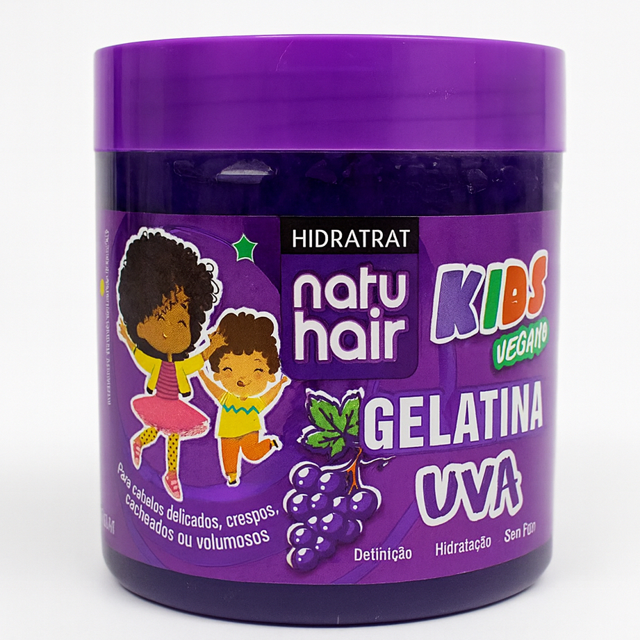 Gelatina Kids Uva Vegana NATUHAIR 500g - Super Modeladora Antifrizz Definição Cachos Ondulados em Oferta na Shopee