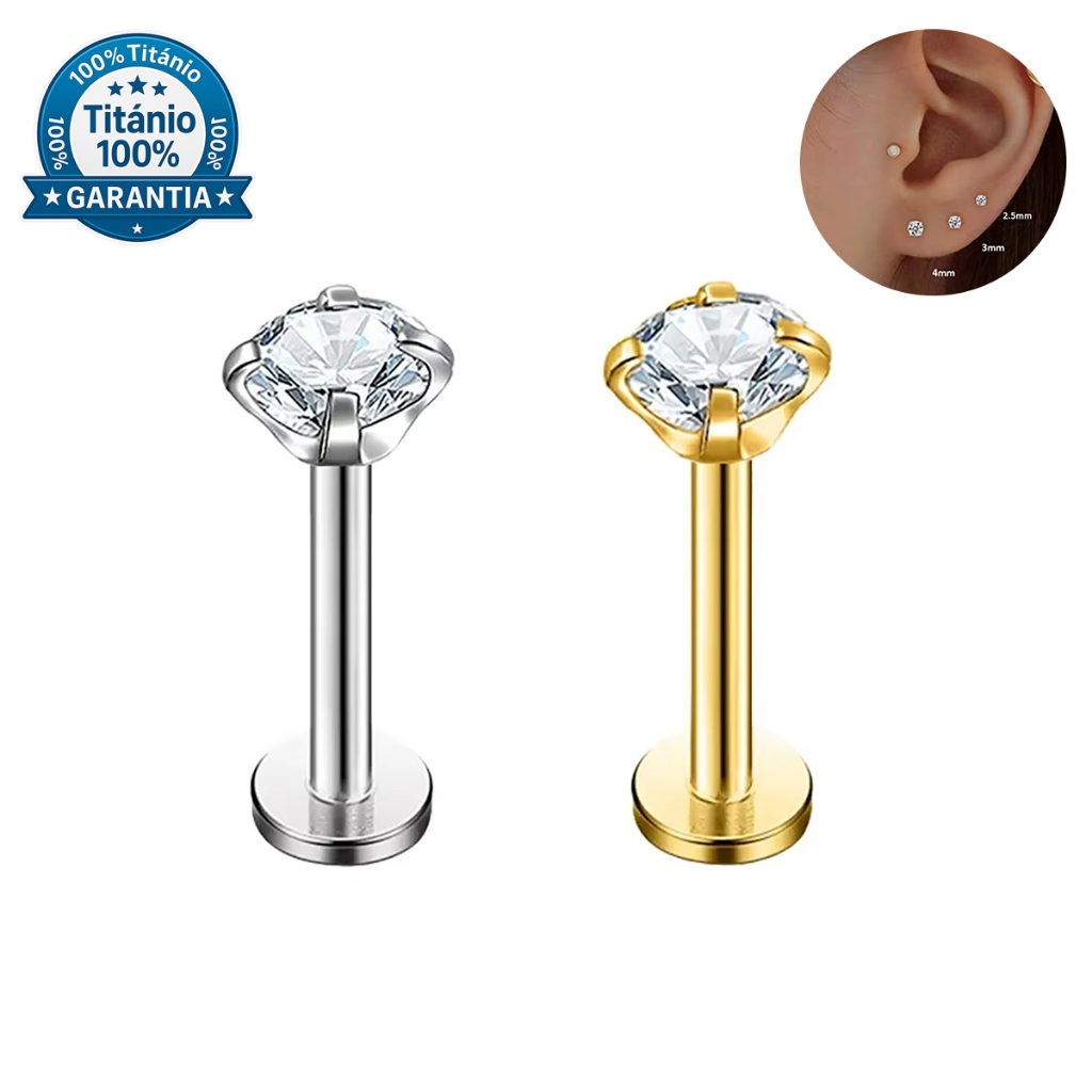 Piercing Labret Ponto De Luz Helix Tragus Conch Titânio com Zircônia em Oferta na Shopee