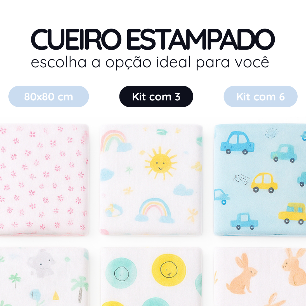 Cueiro Bebê Estampado 80x50cm - 100% Algodão, Enxoval, Menino,  Menina, Unissex