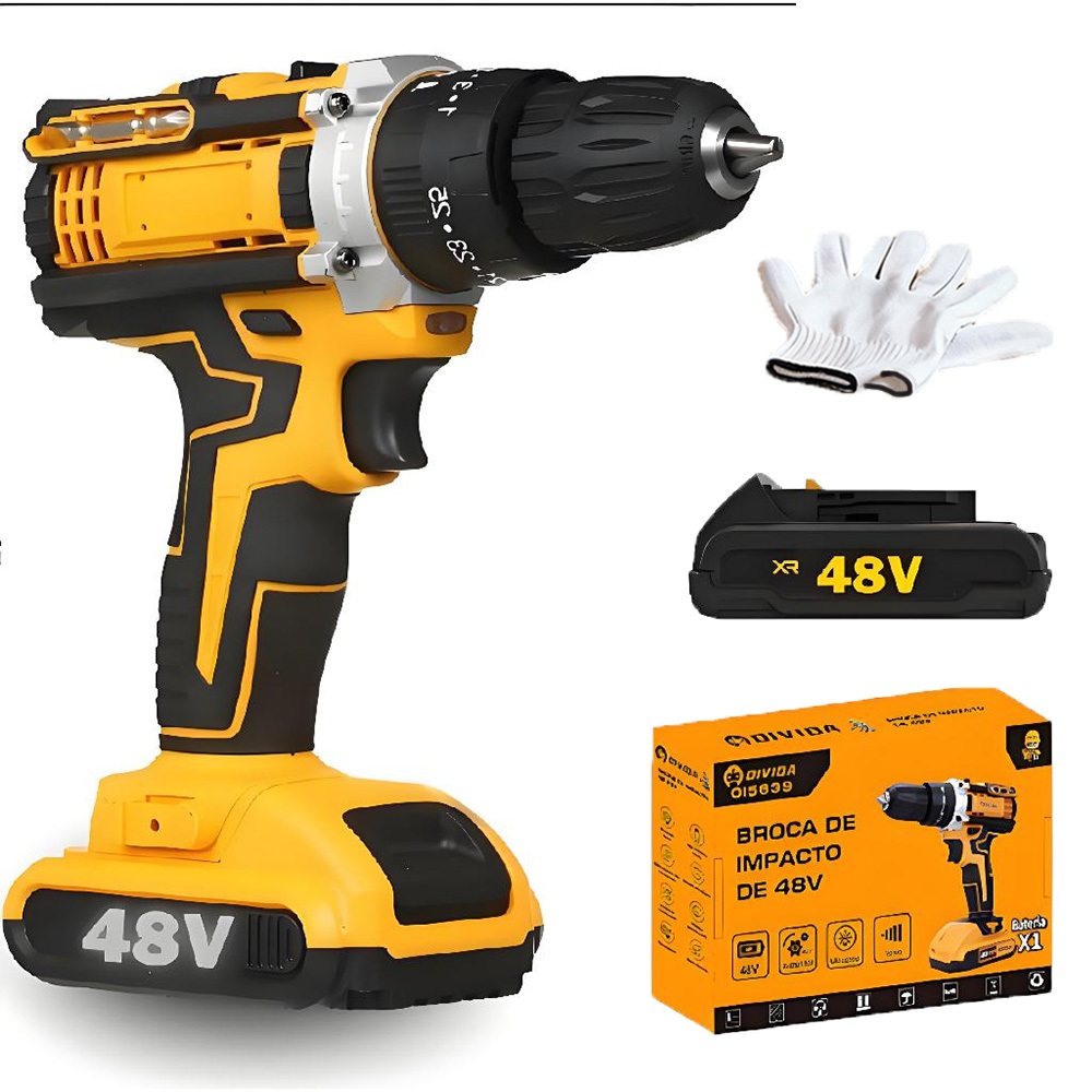 Parafusadeira Furadeira de Impacto a Bateria Recarregável Sem Fio 48v 1 Baterias Com Maleta Completo em Oferta na Shopee