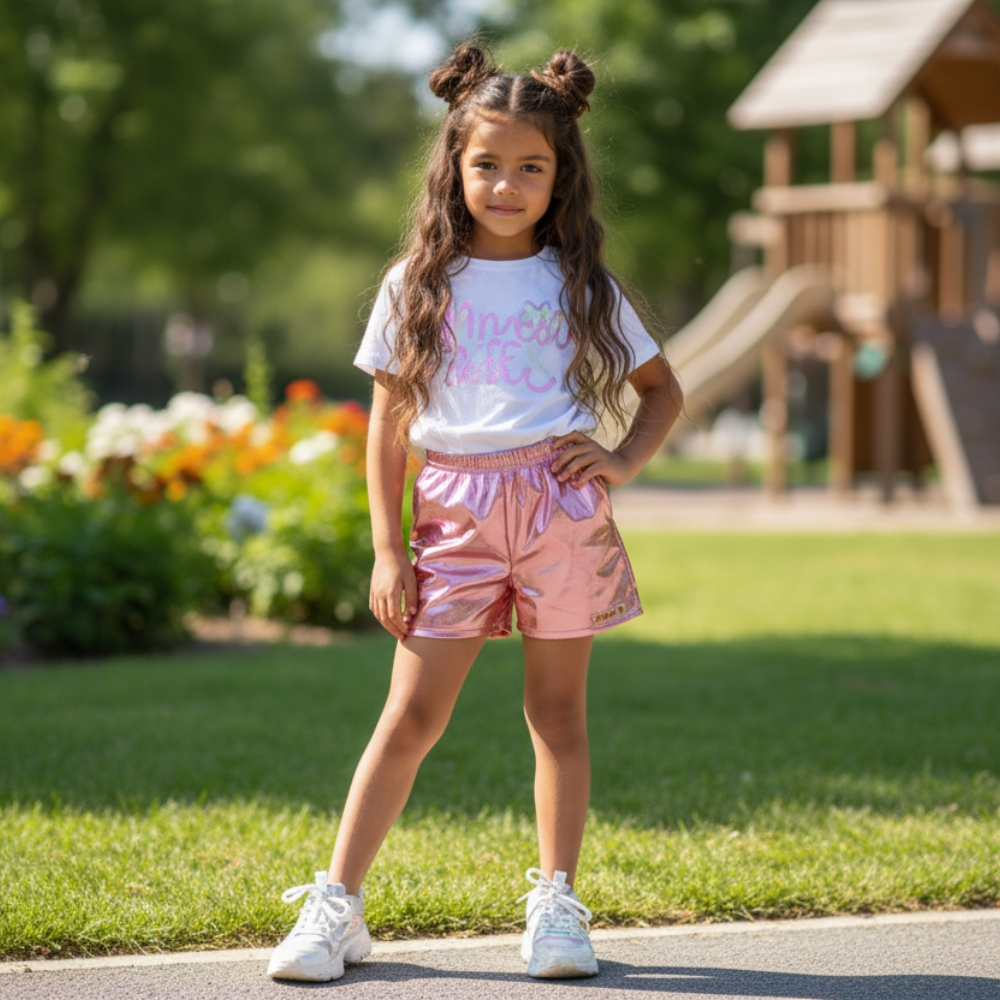 Shorts para Crianças Menina Infantil Tecido Metalizado Conforto e Estilo