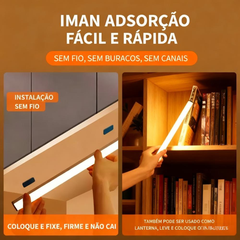 LED Sem Fio Sob Magnética Recarregável USB Sensor De Movimento Inteligente Fino barra 10/30/50cm em Oferta na Shopee