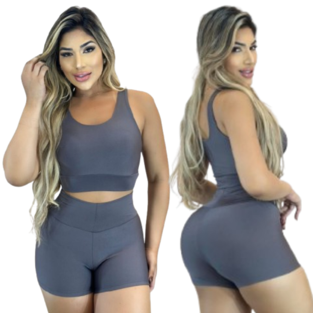 Conjunto de Academia Treino Corrida Musculação Top e Short Poliamida com Elastano