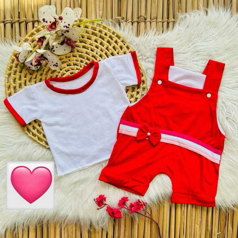 Jardineira + camiseta fofinha de bebe menina verão calor macacão curto para bebê menina verão