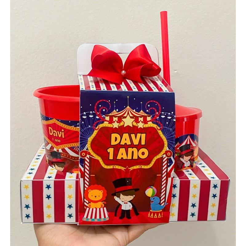 KIT CINEMA NA CAIXA CIRCO MENINO/ LEMBRANCINHAS PERSONALIZADAS FESTA INFANTIL