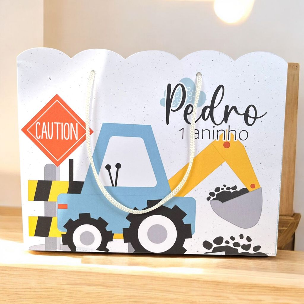 Sacolinha TRATOR CAMINHÃO ESCAVADEIRA Personalizado Sacolinha Lembrancinha Aniversário PEGUE E MONTE