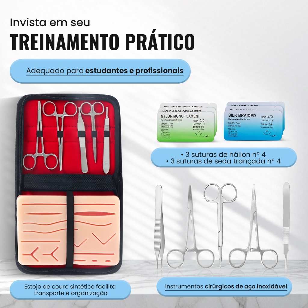 Kit com 19 pecas Simulador De Sutura Treino Com Pinça Pinca Veterinaria em Oferta na Shopee