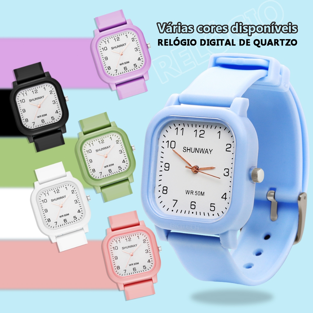 Relógio Quadrado Elegante Feminino Mostrador Esportivo  Com Números Árabes Pulseira De Silicone em Oferta na Shopee