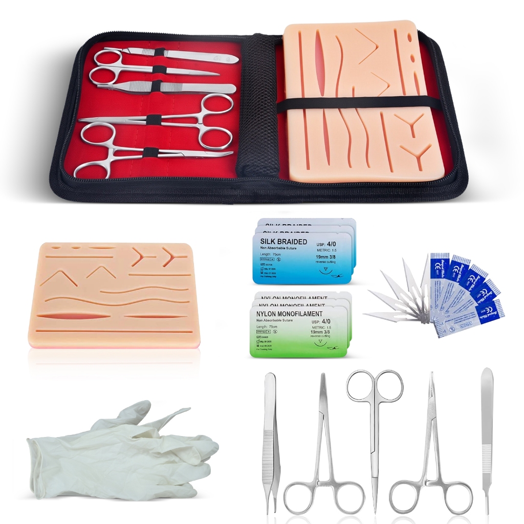 kit de sutura 19pecas com simulador completo Dissecação pinça tesoura
