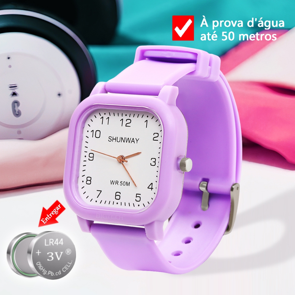 Relógio Quadrado Elegante Feminino Mostrador Esportivo Com Números Árabes Pulseira De Silicone